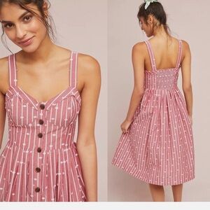 Maeve Hudson Dress Red White Stripe Sleeveless Midi Button Front Dress